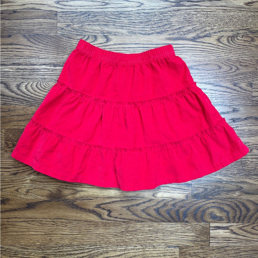 Luigi Kids Girls Solid Christmas Holiday Red Tiered Corduroy Skirt Size 6X